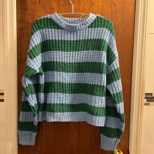 Forever 21 Green and Light Blue Striped Sweater